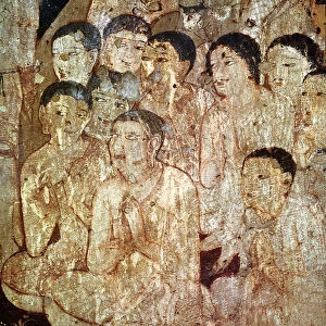Group of disciples mourning the death of Buddha, from the interior of Cave 17 (fresco)