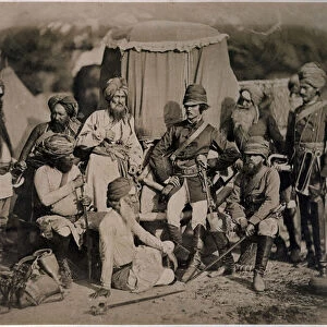 A Group of Sikh Officers and Men, 1858 (b / w photo)