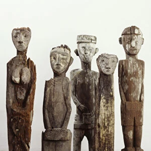 Guardian figures carved from the hardest wood in Sarawak, Malaysia (painted wood)