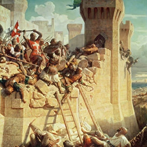 Guillaume de Clermont defending Ptolemais (Acre) in 1291, 1845 (oil on canvas)