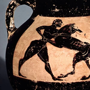 Herakles struggling with the Nemean lion, detail from an Attic black-figure amphora