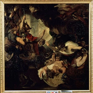 Hercule enfant etranglant les serpents (The Infant Hercules strangling the Serpents) Parmi les personnages representes : le devin Tiresias (a gauche) et la deesse Junon (Hera) avec des paons (en haut a droite)