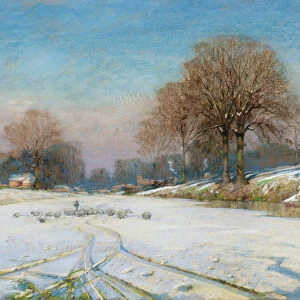Herding Sheep in Wintertime (oil on canvas)