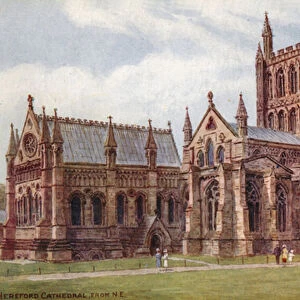 Hereford Cathedral, from N E (colour litho)