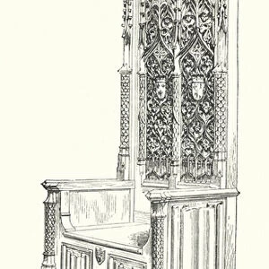 A High Backed Chair in Carved Oak, Gothic Style, XV Century (coloured engraving)
