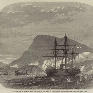HMS Bulldog in Conflict with the Flotilla and Forts at Cape Haytien, on the Coast of Hayti (engraving)