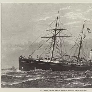 HMS Hecla, Merchant Steamer purchased and fitted for the Royal Navy (engraving)