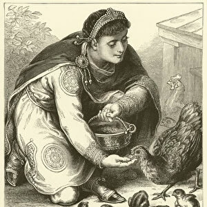 Honorius feeding his favourite hen "Rome"(engraving)