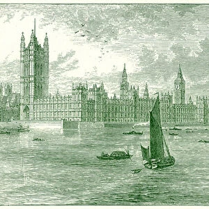 The Houses of Parliament and Westminster Abbey, illustration from The World as it Is by George Chisolm, published 1885 (digitally enhanced image)