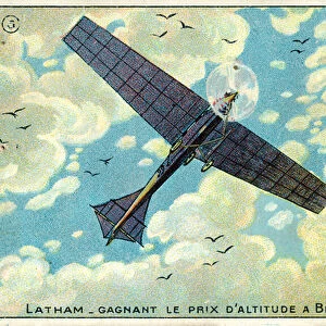 Hubert Latham winning the altitude prize at the Reims-Betheny air meeting, 1909 (chromolitho)