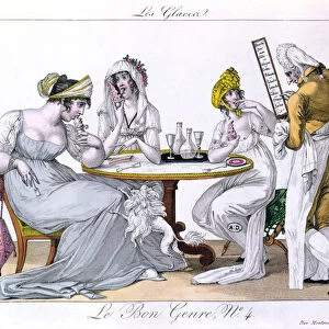 The Ice Cream, plat 4 from Le Bon Genre, Paris, 1827 (coloured engraving)