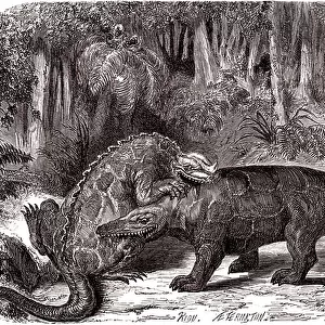 The Iguanodon and the Megalosaurus, 1864 (engraving)