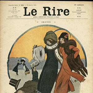 Illustration of Leonce Burret (1865-1915) for the Cover of Le Rire, 15 / 01 / 10 - Ironie - Sport, Leisure, Fashion, Hat, Smoking, Ice skating, Tobacco - Cigar