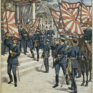 His Imperial Majesty Mutsuhito, Emperor of Japan, giving the flags to his troops