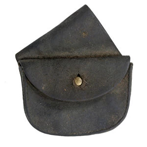Imported British percussion cap pouch for shoulder belt (brass & leather)