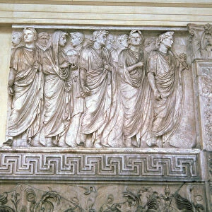 The Inaugural Sacrificial Procession, relief frieze on the exterior of the north or south wall of the altar, 13-9 BC (carrara marble) (see also 91211)