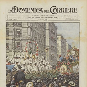 Inauguration Of The Carnival In Naples After Twenty Years That Was No Longer Being Used, The Arrival Of Pulcinella And Masks (Colour Litho)