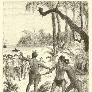 Three Indians emerged from the wood (engraving)