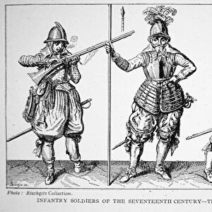 Infantry soldiers of the seventeenth century - time of the Thirty Years War (litho)
