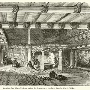 Interieur d un Mbure-Ni-Sa ou maison des etrangers (engraving)