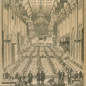 Interior of the Guildhall during the grand civic banquet, 9 November 1837 (engraving)