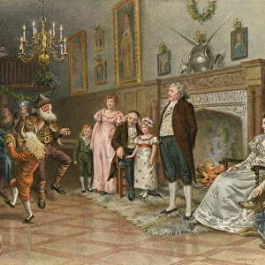 Interior of the Squires Ancestral Hall: Country Mummers Giving a Christmas Entertainment (colour litho)