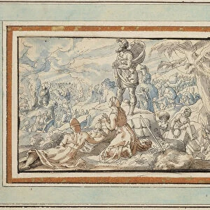The Israelites Crossing the Red Sea, 1623 (pen and black ink with washes in blue, grey and brown watercolours on paper)
