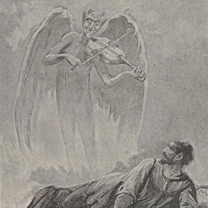 Italian Baroque composer and violinist Giuseppe Tartinis dream of the devil playing the violin at the foot of his bed, the inspiration for his Devils Trill Sonata (engraving)