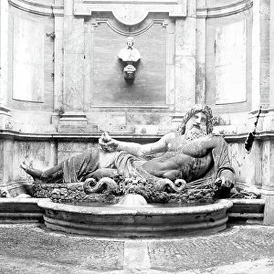 Italy, Lazio, Rome: the capitol, statue of the Marforio (Marphurius), fountain, 1895