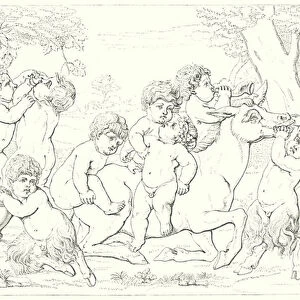 The Ivory Group, ascribed to Fiamingo, and representing infant bacchanals and satyrs playing with the ass which carried Silenus (engraving)