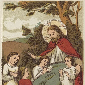 Jesus Christ and Children (colour litho)