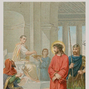 Jesus is condemned to death. The first Station of the Cross (chromolitho)