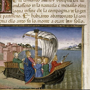 Jesus tells the Apostles to go by boat to Capharneum while he goes to pray