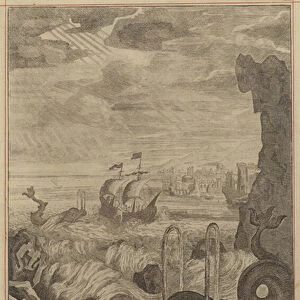 Jonah cast over board (engraving)