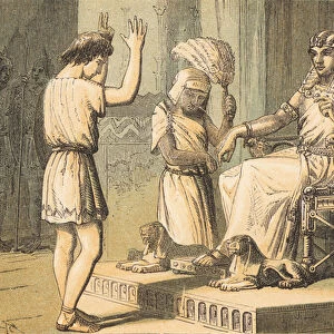 Joseph before Pharaoh (coloured engraving)