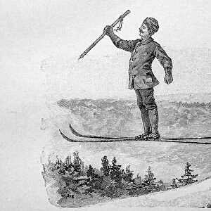 Jump with snowshoes, ski, Norway, 1885, digitally restored reproduction of an original 19th-century painting, Europe