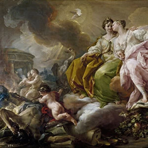 Justice et Paix - Justice and Peace - Peinture de Corrado Giaquinto (1703-1766) - c. 1754 - Oil on canvas - 216x325 cm - Art rococo - Museo del Prado, Madrid