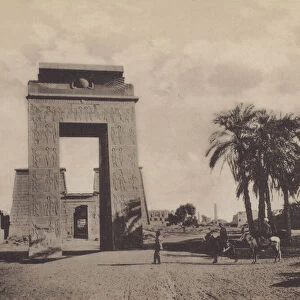 Karnak, Entrance to the Avenue of Sphinx and Temple of Khonsu (b / w photo)