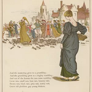 Kate Greenaway illustration for The Pied Piper of Hamelin by Robert Browning (colour litho)