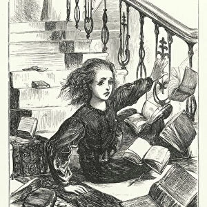 Kathleen, with her grammars and dictionaries, tumbling down-stairs (engraving)