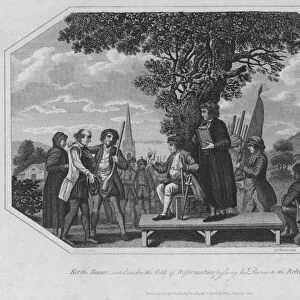 Ket the Tanner, seated under the Oak of Reformation passing his Decrees to the Rebels (engraving)