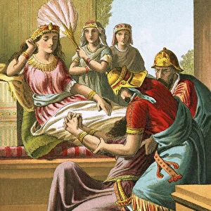 King Ahasuerus causes Haman to be seized and hanged