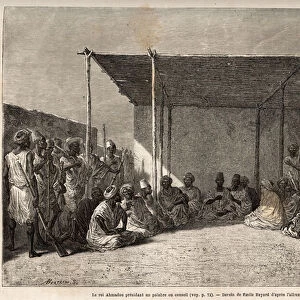 King Ahmadou with his council, illustration from Le Tour du Monde, nouveau journal des voyages, by Edouard Charton, 1868 (engraving)