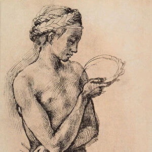 Kneeling woman; drawing from the school of Leonardo. The Louvre, Paris