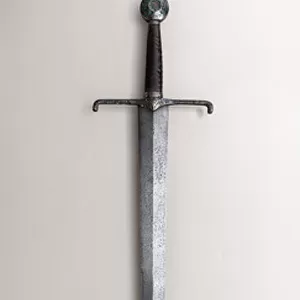 Knightly sword, c. 1400-25 century (steel, silver, gold, enamel, wood & leather)