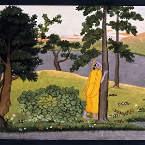 Krishna leaning against a tree, awaiting Radha, c. 1780