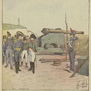 L empereur visite les fortifications de l ile d Aix (colour litho)