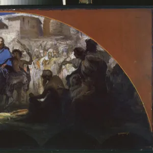 L entree du Christ a Jerusalem. (monte sur un ane, entoure de la foule qui agite et depose des rameaux sur son chemin). Oeuvre de Henryk Siemiradzki (1843-1902), huile sur carton, 1876. Art polonais, 19e siecle, academisme