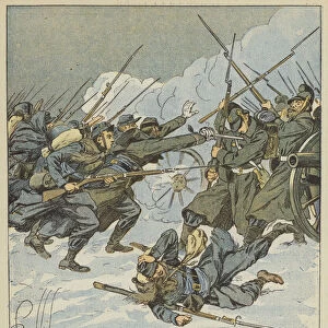 La compagnie Boudot, du 11e chasseurs, court sur une batterie allemande (colour litho)