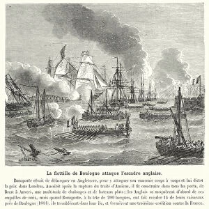 La flottille de Boulogne attaque l escadre anglaise (engraving)